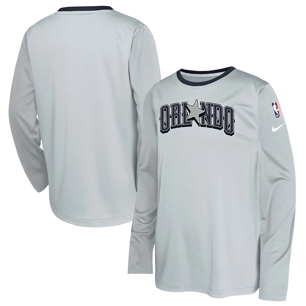 Youth Nike  Gray Orlando Magic 2024/25 City Edition Pregame Performance Long Sleeve Shooting T-Shirt