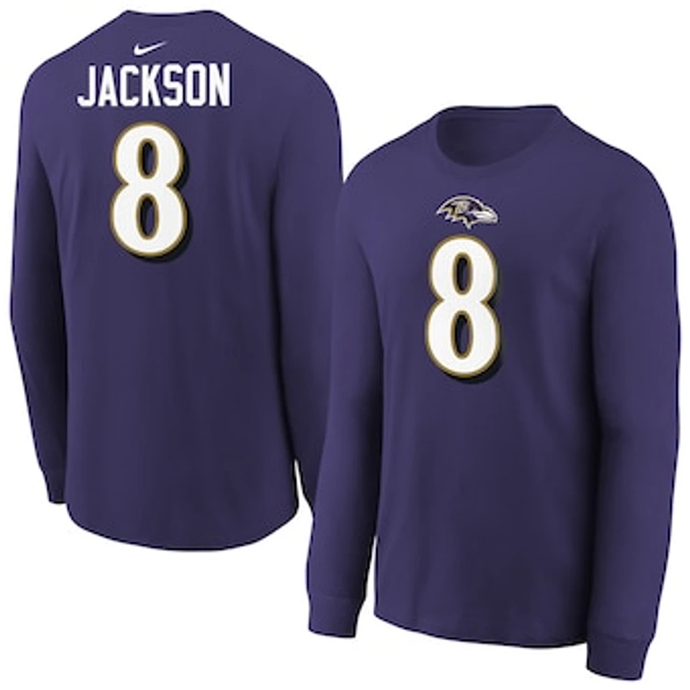 Youth Nike Lamar Jackson Purple Baltimore Ravens Player Name & Number Long Sleeve T-Shirt