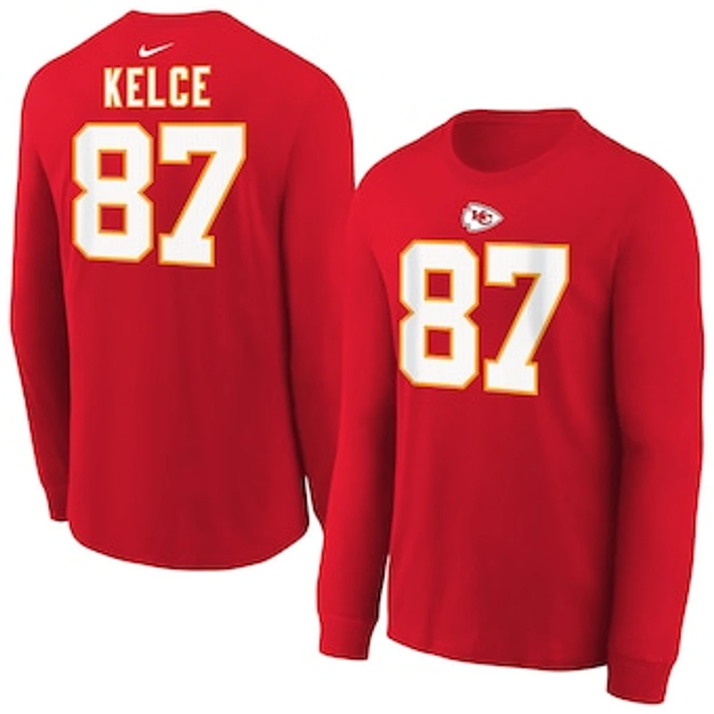 Youth Nike Travis Kelce Red Kansas City Chiefs Player Name & Number Long Sleeve T-Shirt