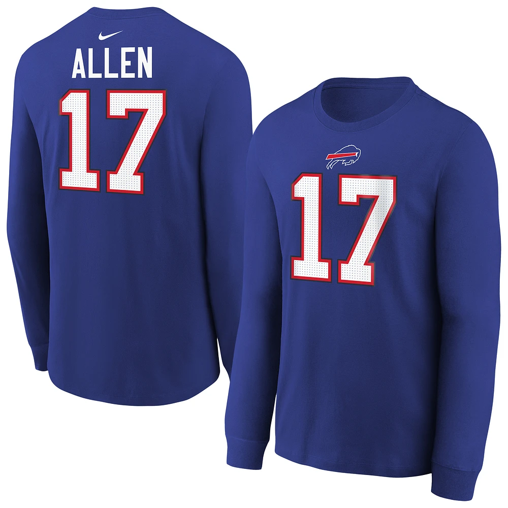 Youth Nike Josh Allen Royal Buffalo Bills Player Name & Number Long Sleeve T-Shirt