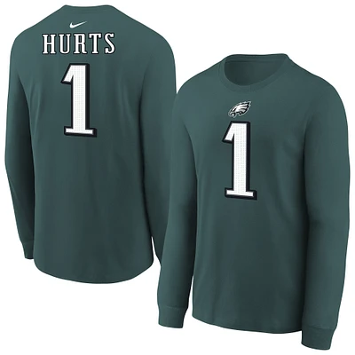 Youth Nike Jalen Hurts Midnight Green Philadelphia Eagles Player Name & Number Long Sleeve T-Shirt