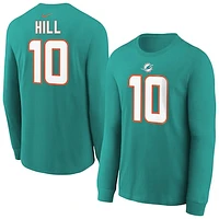 Youth Nike Tyreek Hill Aqua Miami Dolphins Player Name & Number Long Sleeve T-Shirt