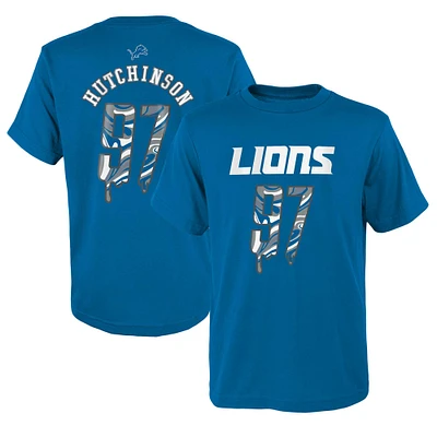 Youth Aidan Hutchinson Blue Detroit Lions Mainliner Drip Player Name & Number T-Shirt