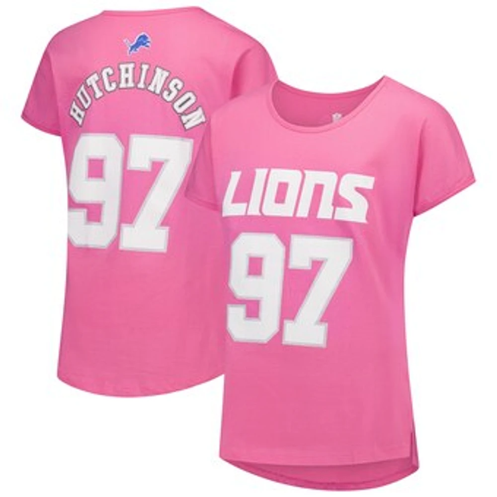 Girls Youth Aidan Hutchinson Pink Detroit Lions Player Name & Number T-Shirt