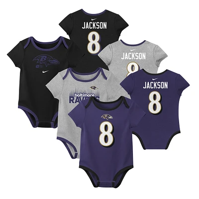 Newborn & Infant Nike Lamar Jackson Baltimore Ravens Name Number 3-Pack Bodysuit Set