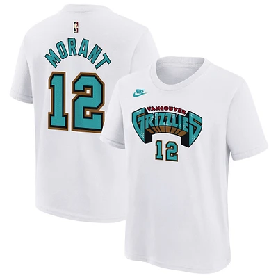 Youth Nike Ja Morant White Memphis Grizzlies Classic Edition Name & Number T-Shirt