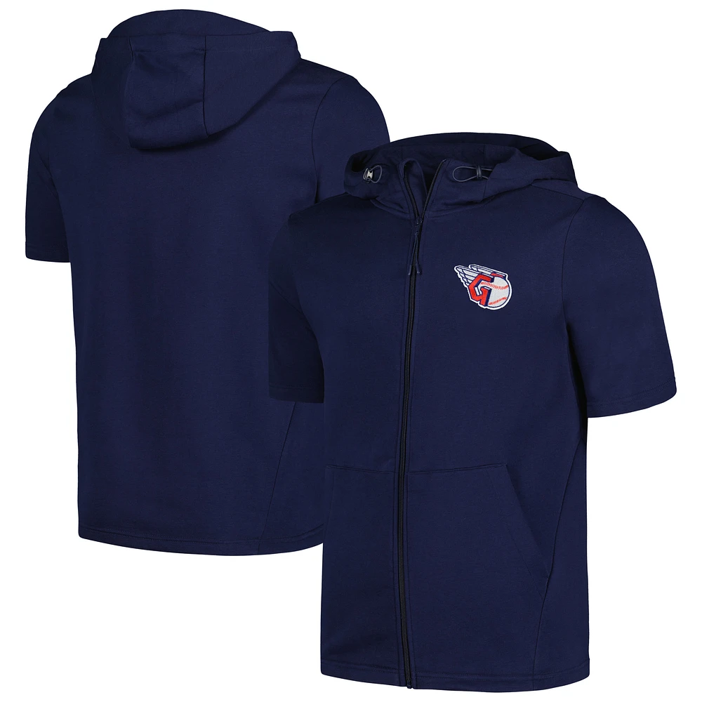 Men's Levelwear Navy Cleveland Guardians Recruit Short Sleeve Full-Zip Hoodie