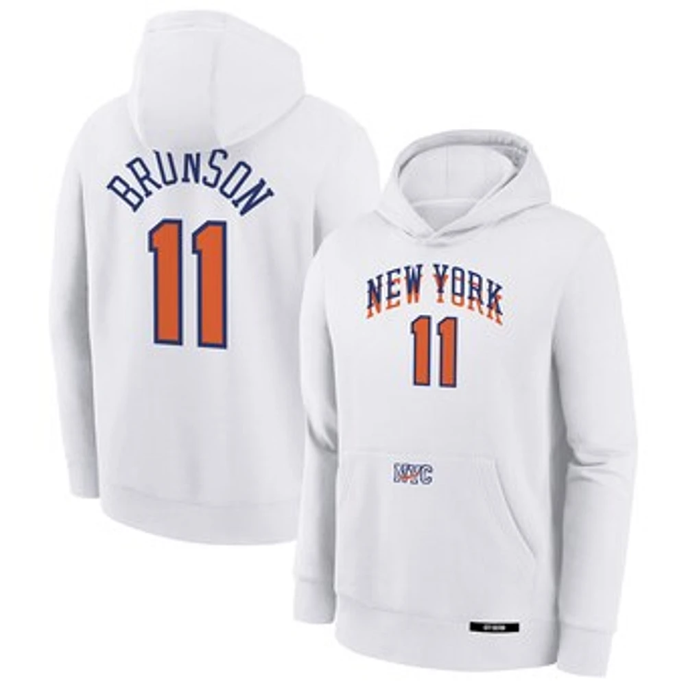 Youth Nike Jalen Brunson White New York Knicks 2024/25 City Edition Name & Number Pullover Hoodie