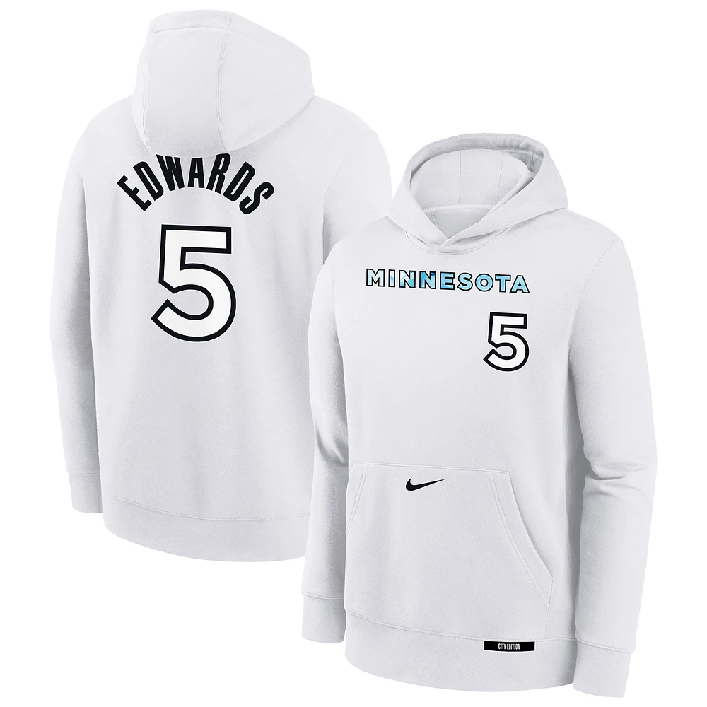 Youth Nike Anthony Edwards White Minnesota Timberwolves 2024/25 City Edition Name & Number Pullover Hoodie