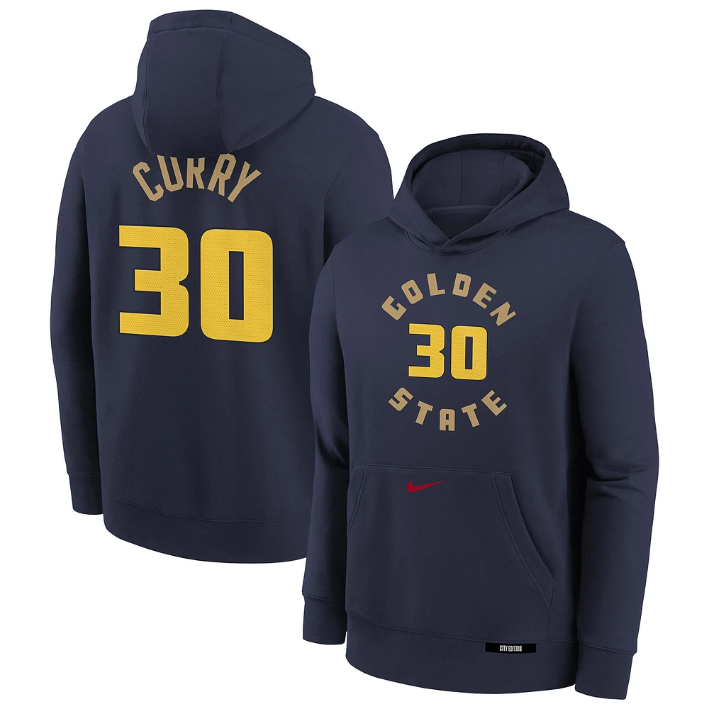 Youth Nike Stephen Curry Navy Golden State Warriors 2024/25 City Edition Name & Number Pullover Hoodie