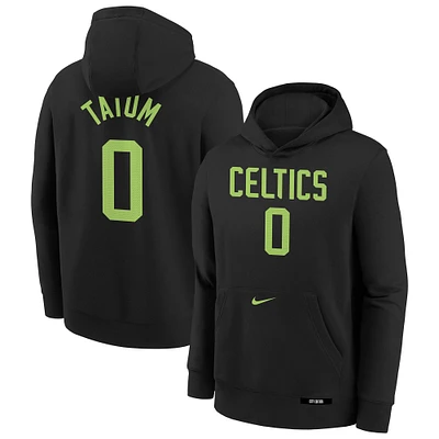 Youth Nike Jayson Tatum Black Boston Celtics 2024/25 City Edition Name & Number Pullover Hoodie