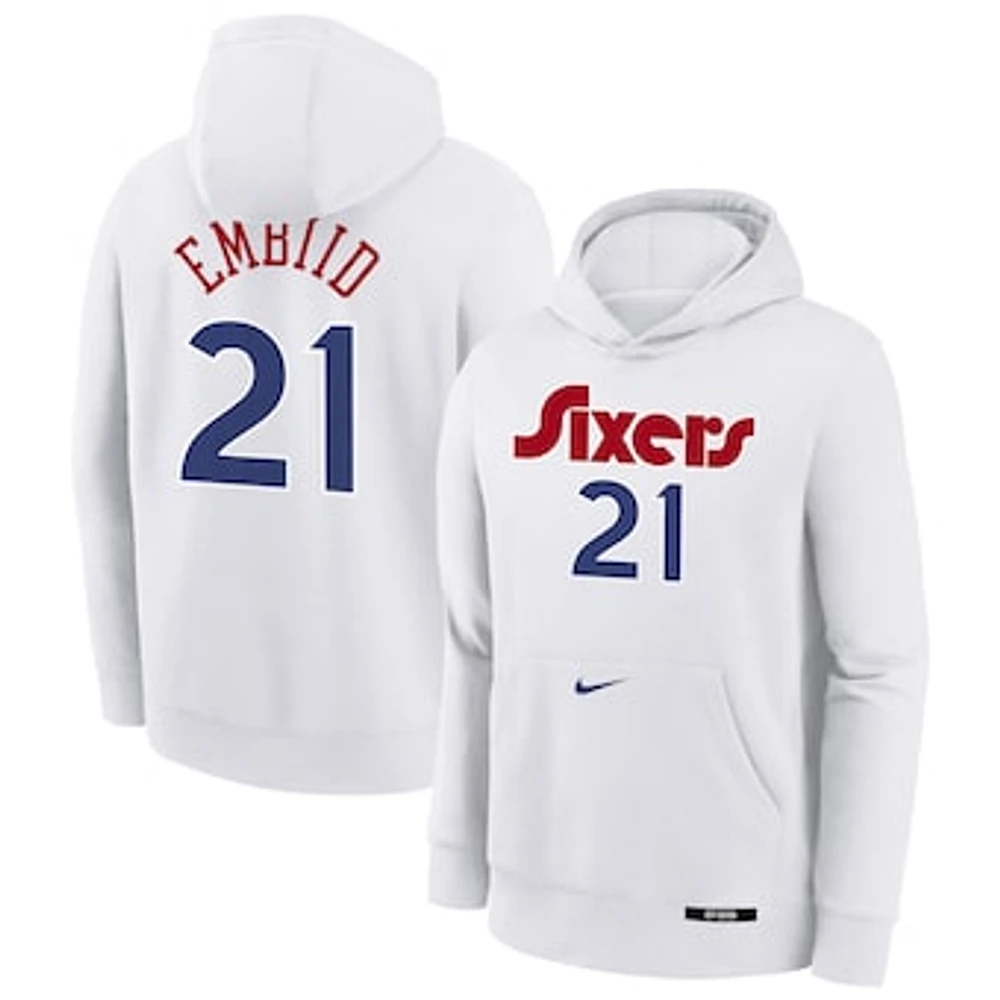 Youth Nike Joel Embiid White Philadelphia 76ers 2024/25 City Edition Name & Number Pullover Hoodie