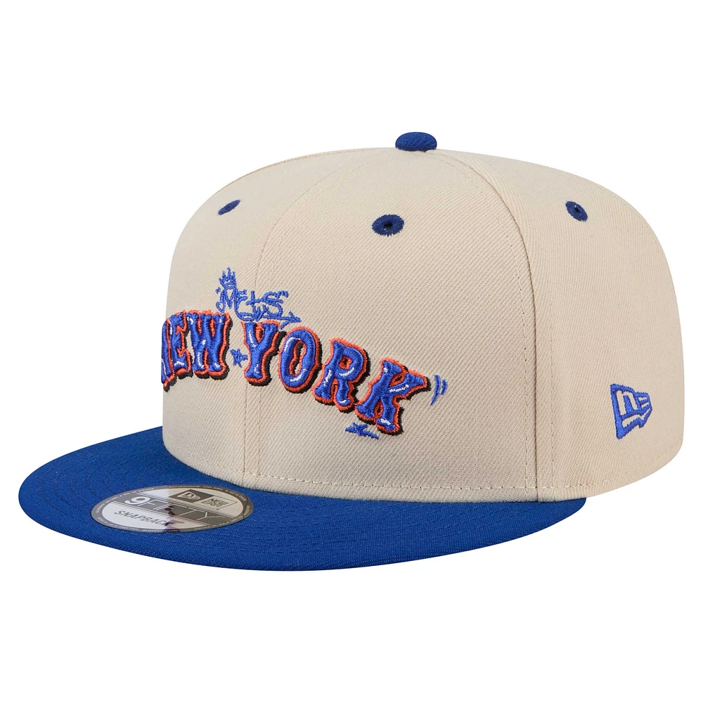 Men's New Era  Cream/Royal New York Mets Team Art 9FIFTY Snapback Hat