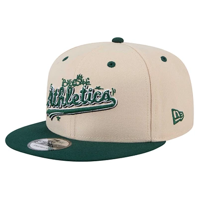 Men's New Era  Cream/Green Oakland Athletics Team Art 9FIFTY Snapback Hat