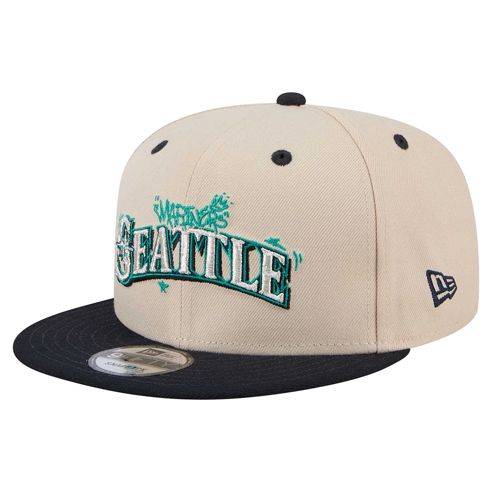 Men's New Era  Cream/Black Seattle Mariners Team Art 9FIFTY Snapback Hat