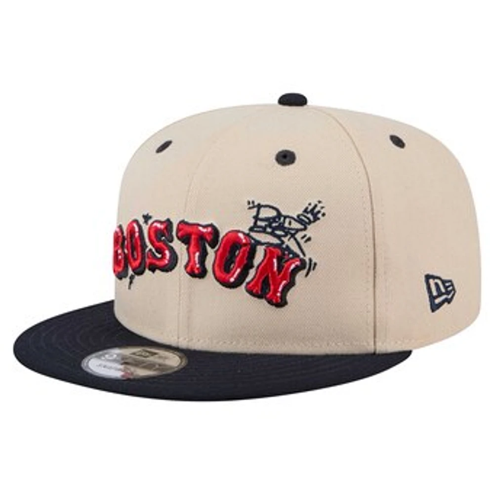 Men's New Era  Cream/Black Boston Red Sox Team Art 9FIFTY Snapback Hat