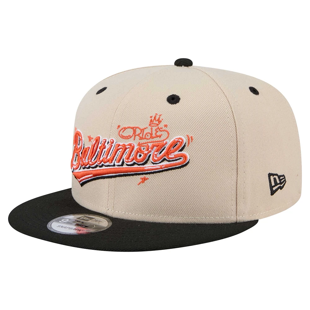 Men's New Era  Cream/Black Baltimore Orioles Team Art 9FIFTY Snapback Hat