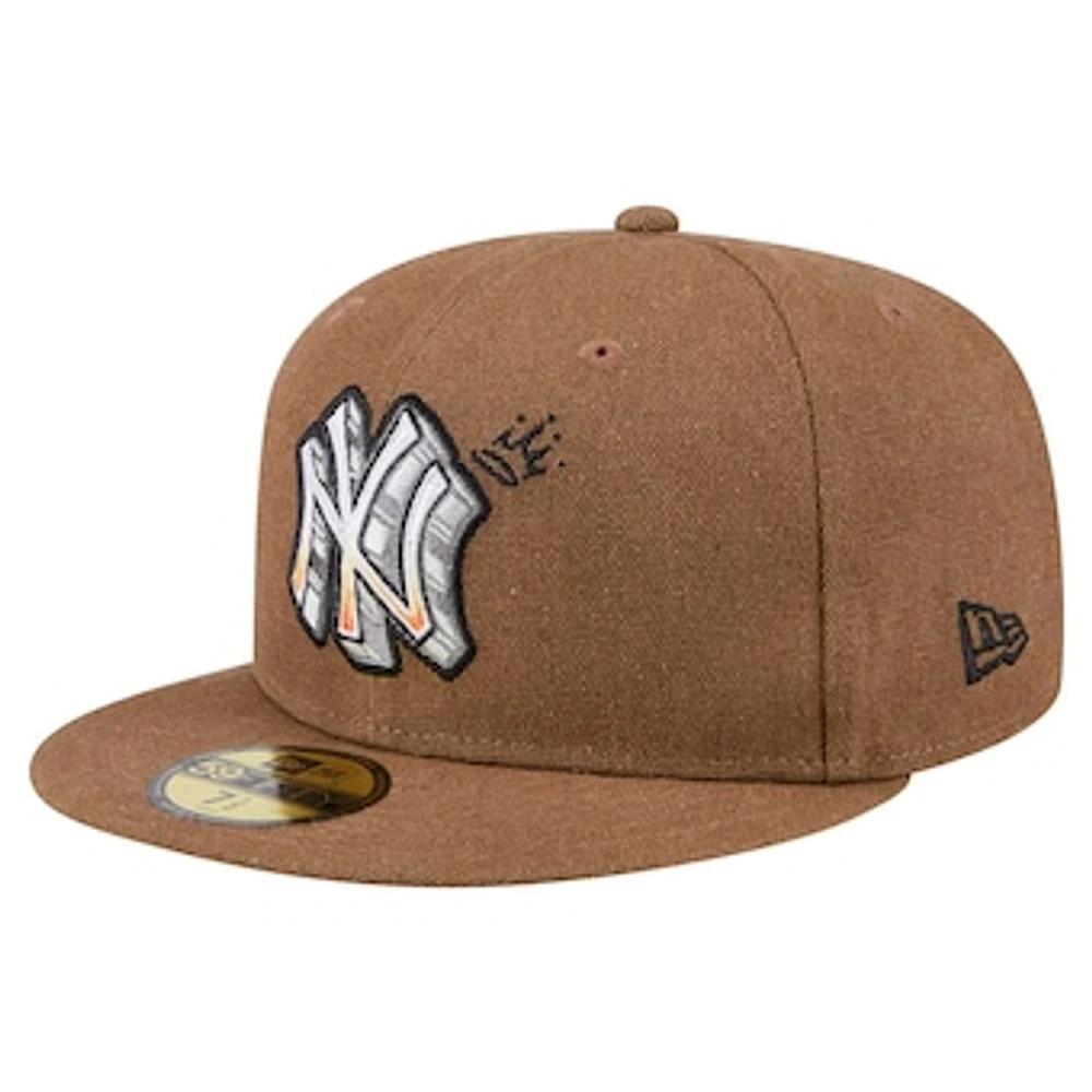 Men's New Era  Brown York Yankees Logo Scribble 59FIFTY Fitted Hat