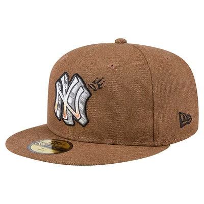 Men's New Era  Brown York Yankees Logo Scribble 59FIFTY Fitted Hat