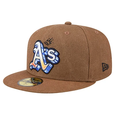 Men's New Era  Brown Oakland Athletics Logo Scribble 59FIFTY Fitted Hat