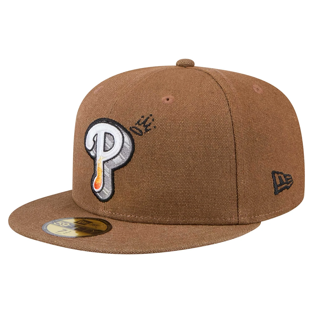 Men's New Era  Brown Philadelphia Phillies Logo Scribble 59FIFTY Fitted Hat