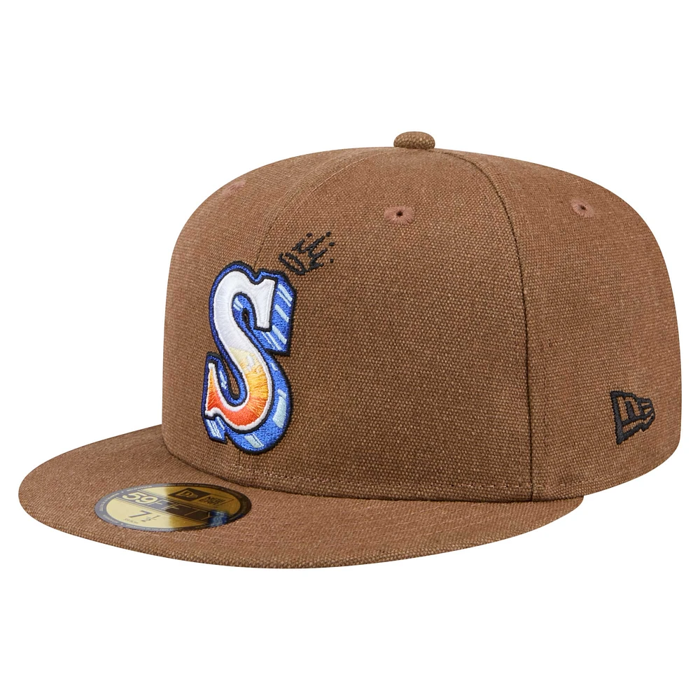 Men's New Era  Brown Seattle Mariners Logo Scribble 59FIFTY Fitted Hat