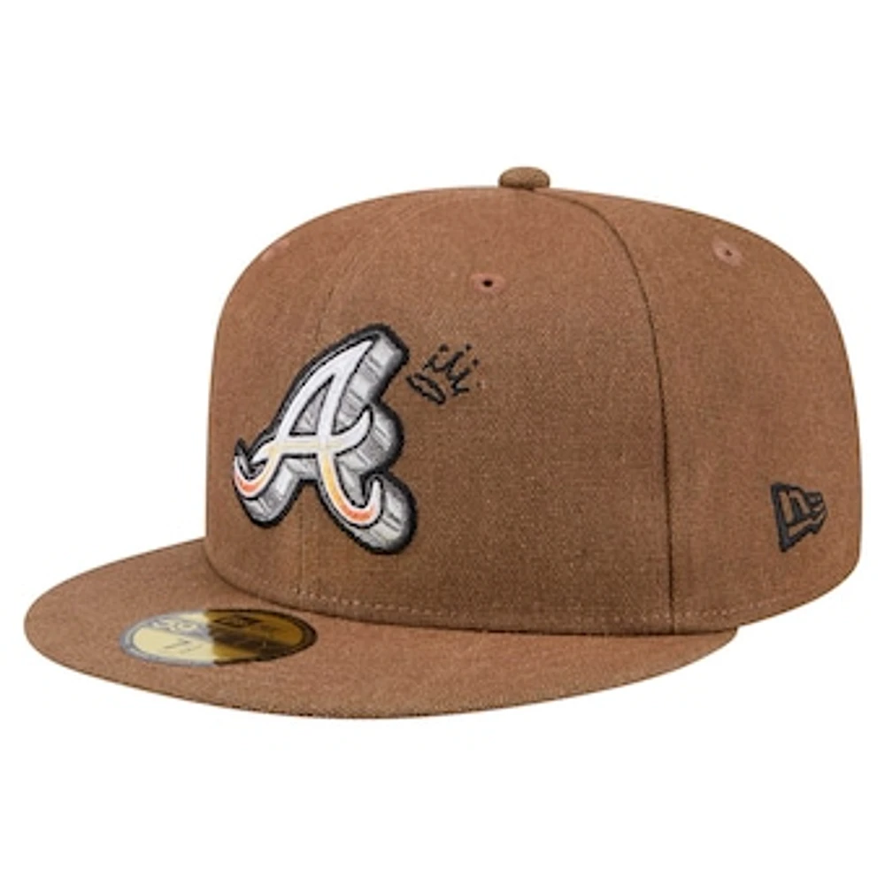 Men's New Era  Brown Atlanta Braves Logo Scribble 59FIFTY Fitted Hat