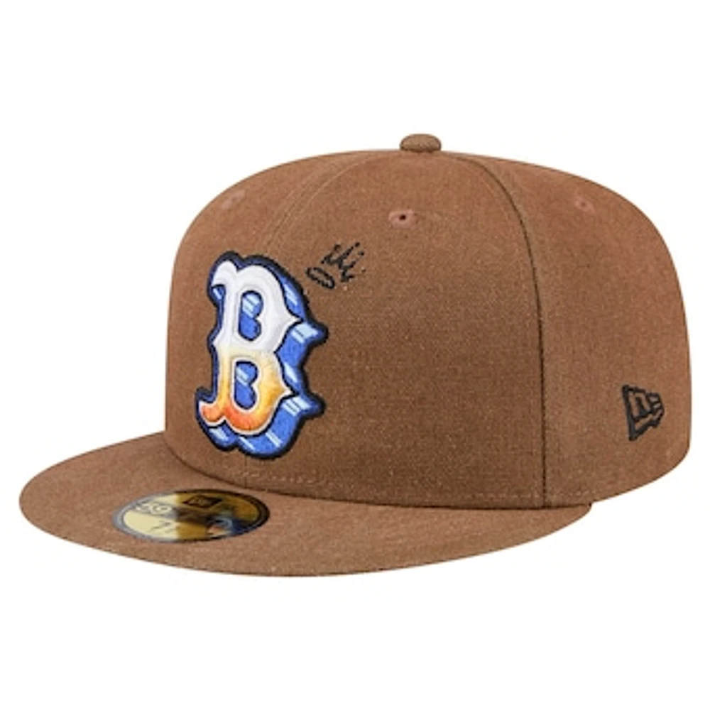 Men's New Era  Brown Boston Red Sox Logo Scribble 59FIFTY Fitted Hat