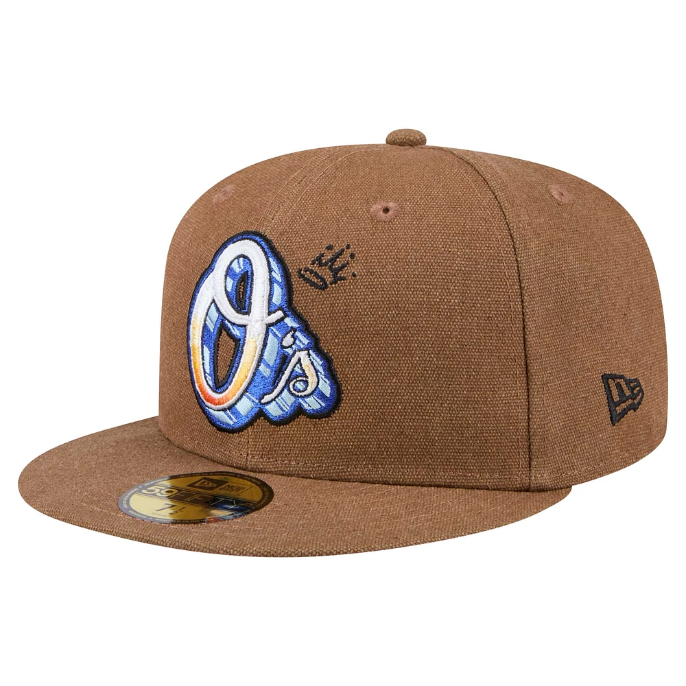 Men's New Era  Brown Baltimore Orioles Logo Scribble 59FIFTY Fitted Hat