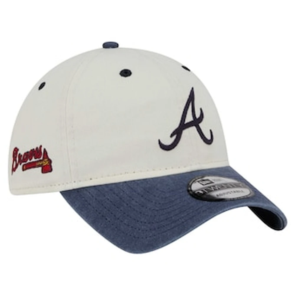 Men's New Era  Cream/Navy Atlanta Braves Classic Sidescript 9TWENTY Adjustable Hat