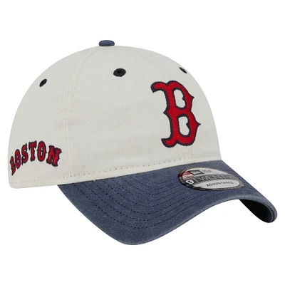 Men's New Era  Cream/Navy Boston Red Sox Classic Sidescript 9TWENTY Adjustable Hat