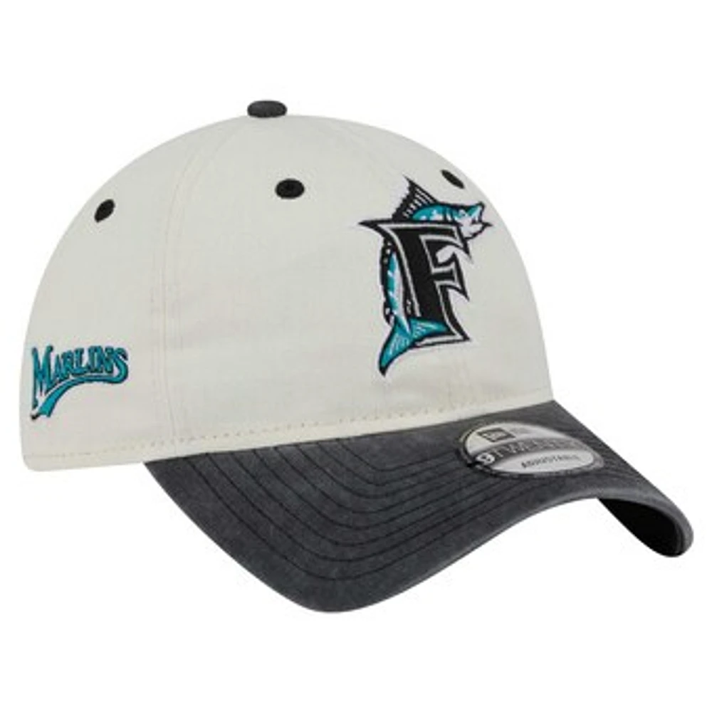 Men's New Era  Cream/Black Florida Marlins Cooperstown Collection Classic Sidescript 9TWENTY Adjustable Hat