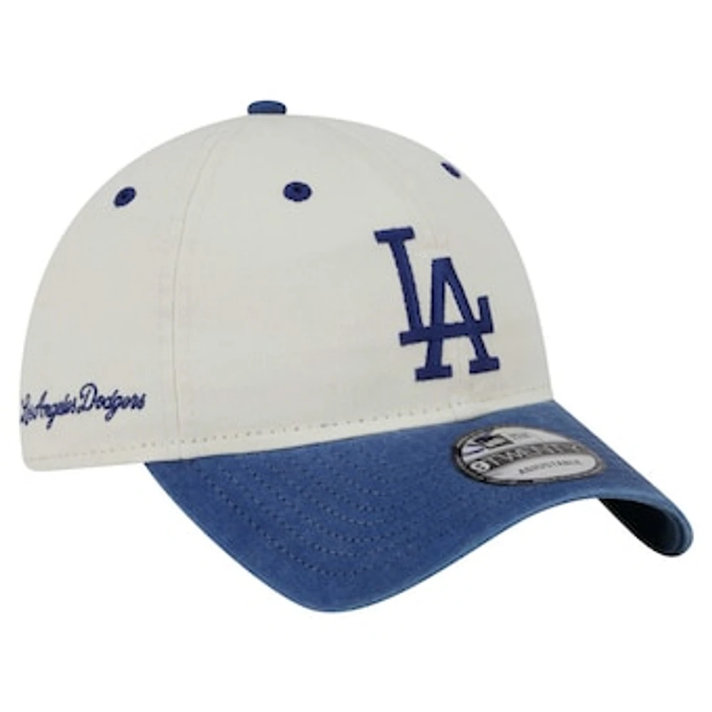 Men's New Era  Cream/Royal Los Angeles Dodgers Classic Sidescript 9TWENTY Adjustable Hat