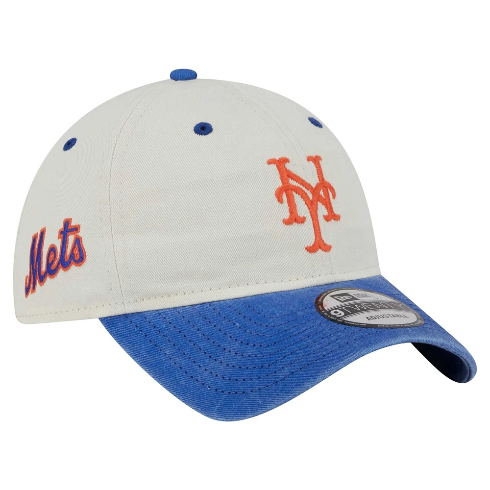 Men's New Era  Cream/Royal New York Mets Classic Sidescript 9TWENTY Adjustable Hat