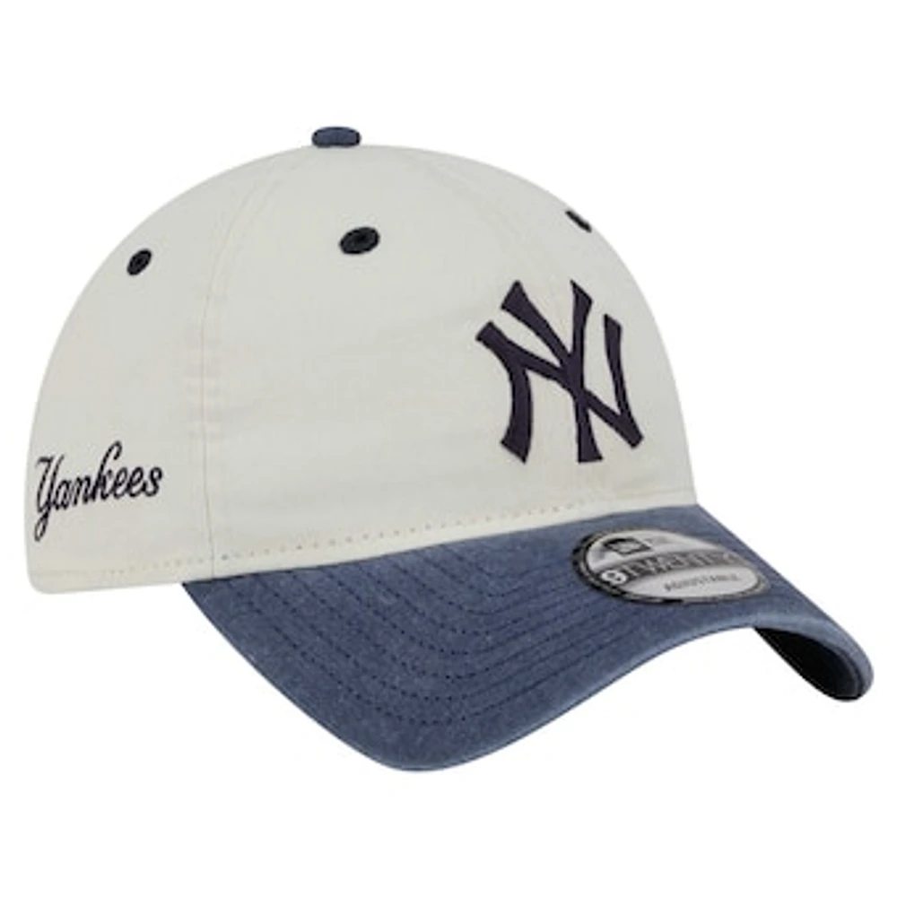 Men's New Era  Cream/Navy New York Yankees Classic Sidescript 9TWENTY Adjustable Hat