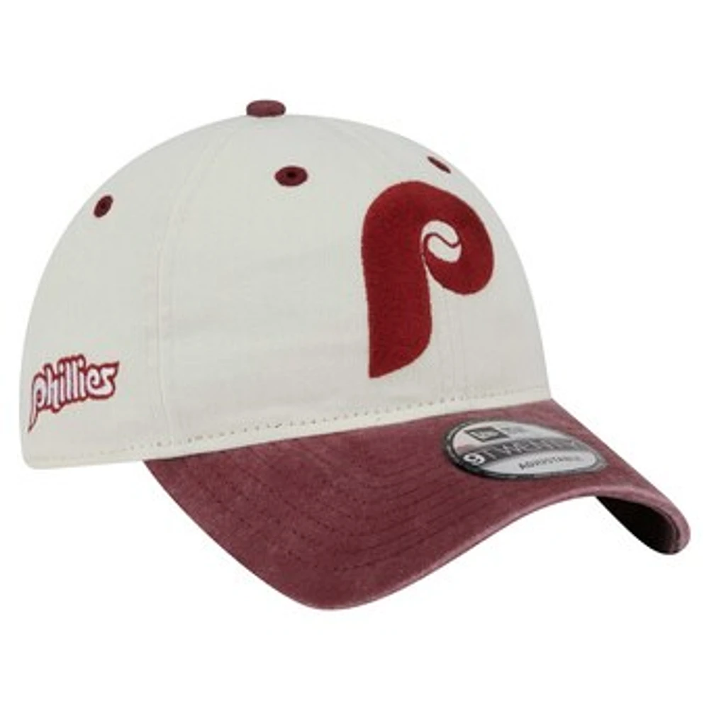 Men's New Era  Cream/Burgundy Philadelphia Phillies Classic Sidescript 9TWENTY Adjustable Hat