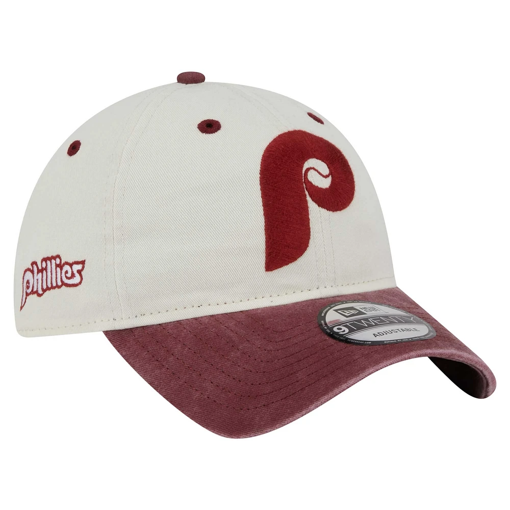 Men's New Era  Cream/Burgundy Philadelphia Phillies Classic Sidescript 9TWENTY Adjustable Hat