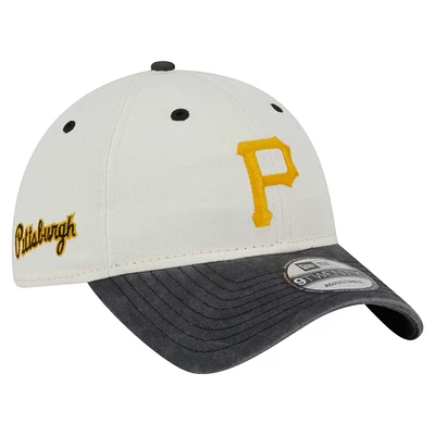 Men's New Era  Cream/Black Pittsburgh Pirates Classic Sidescript 9TWENTY Adjustable Hat