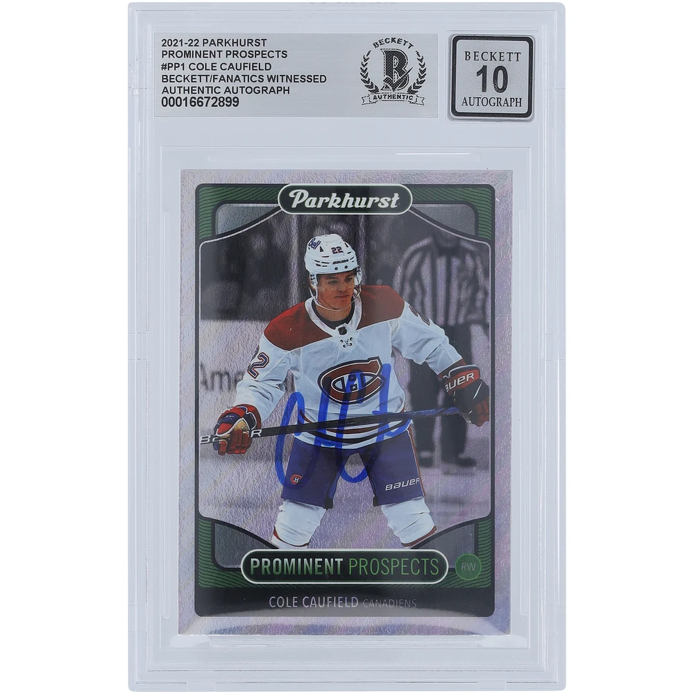 Cole Caufield Montreal Canadiens Autographed 2021-22 Upper Deck Parkhurst Prominent Prospects #PP1 Beckett Fanatics Witnessed Authenticated 10 Rookie Card