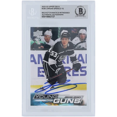 Jordan Spence Los Angeles Kings Autographed 2022-23 Upper Deck Series 1 Youngs Guns #238 Beckett Fanatics Witnessed Authenticated / Rookie Card