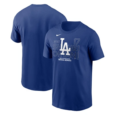 Men's Nike Shohei Ohtani Royal Los Angeles Dodgers 2024 MLB World Tour Seoul Series Player Name & Number Event Stack T-Shirt