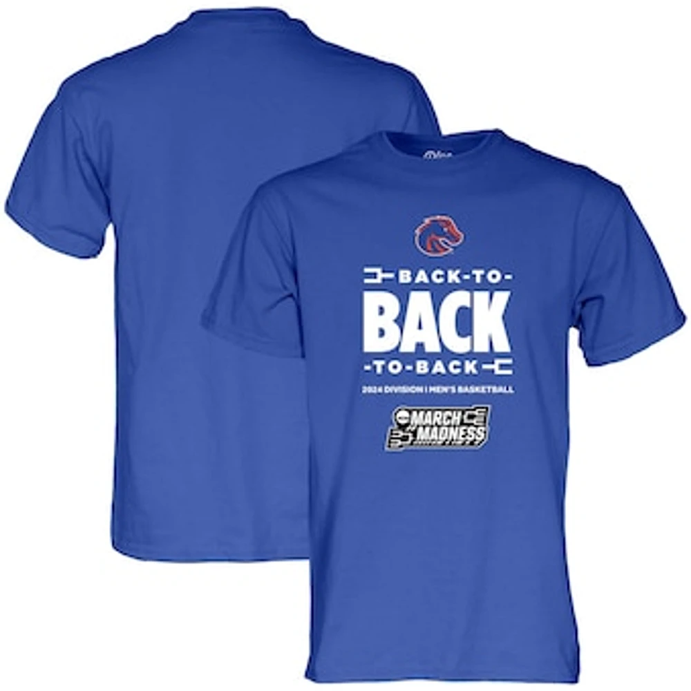 Men's Blue 84 Royal Boise State Broncos 2024 NCAA Basketball Tournament March Madness Three-In-A-Row T-Shirt