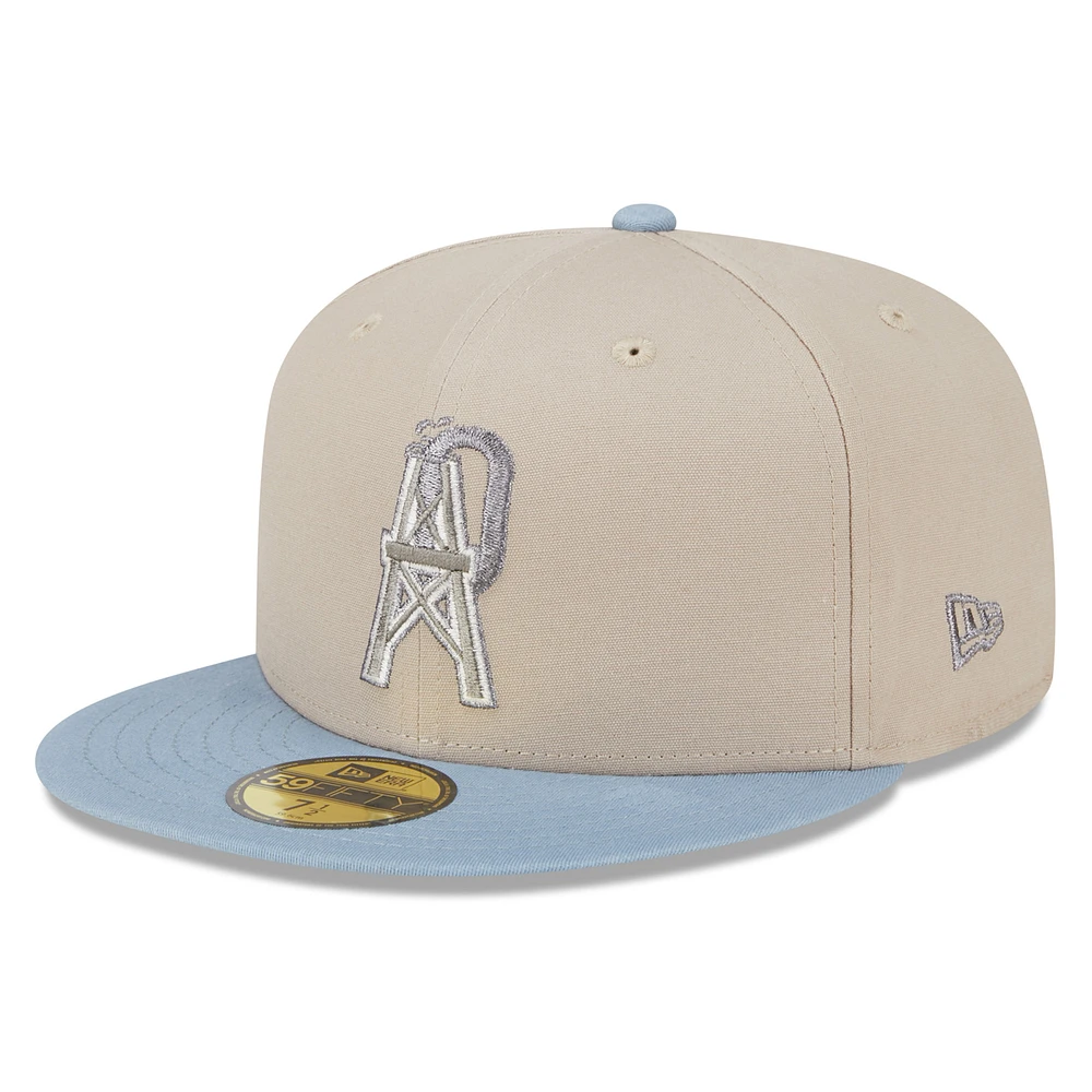 Men's New Era Stone/Light Blue Houston Oilers City Originals Lifestyle Two-Tone 59FIFTY Fitted Hat