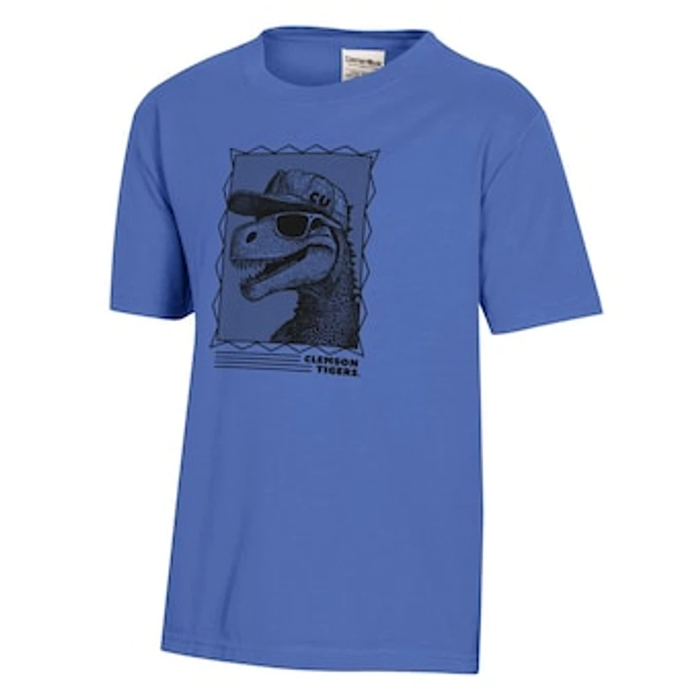 Youth ComfortWash Blue Clemson Tigers Dino Cap T-Shirt