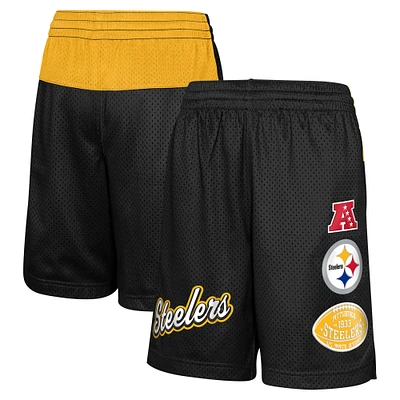 Youth Black Pittsburgh Steelers Game Time Color-Block Shorts