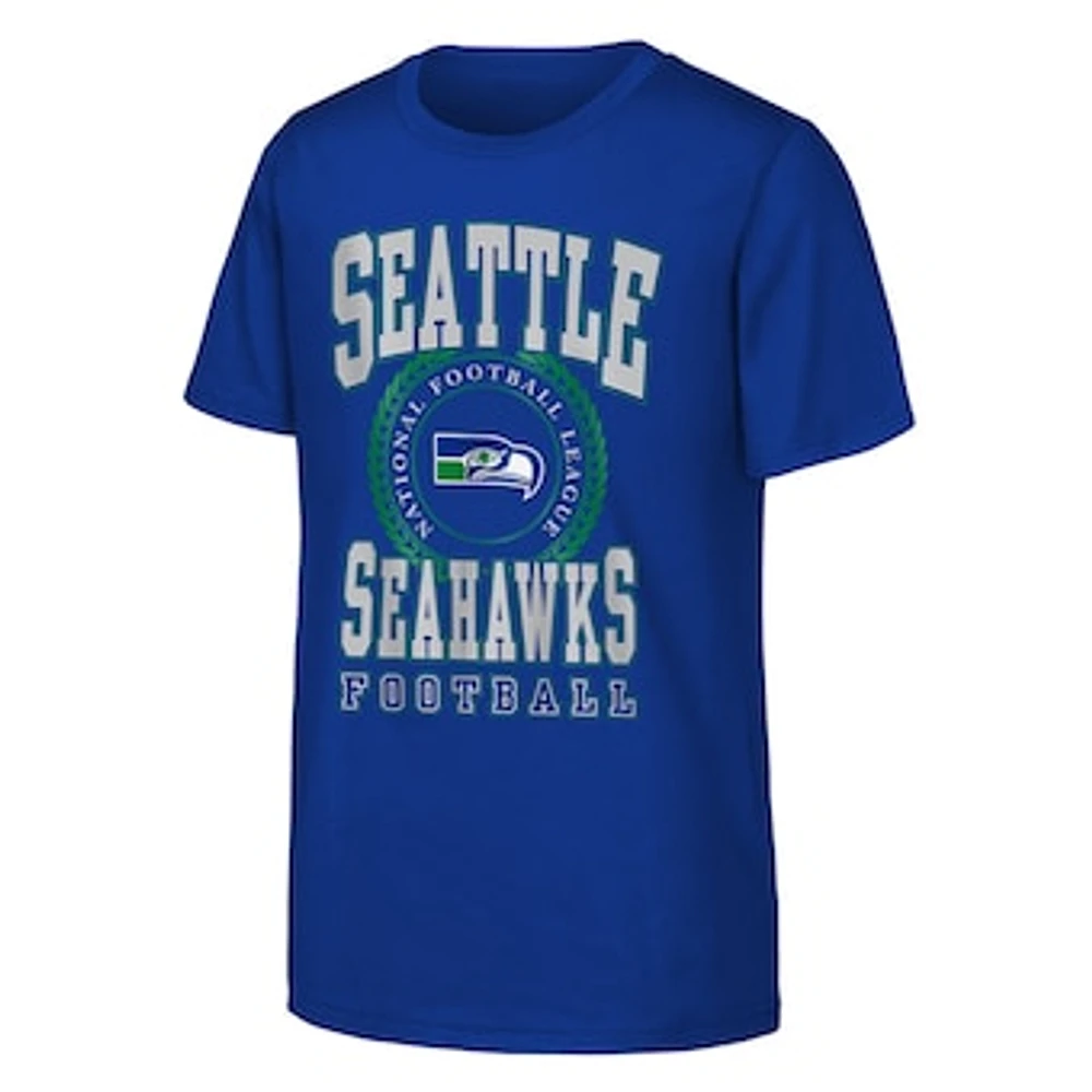 Youth Royal Seattle Seahawks Stitched Up Retro Logo T-Shirt