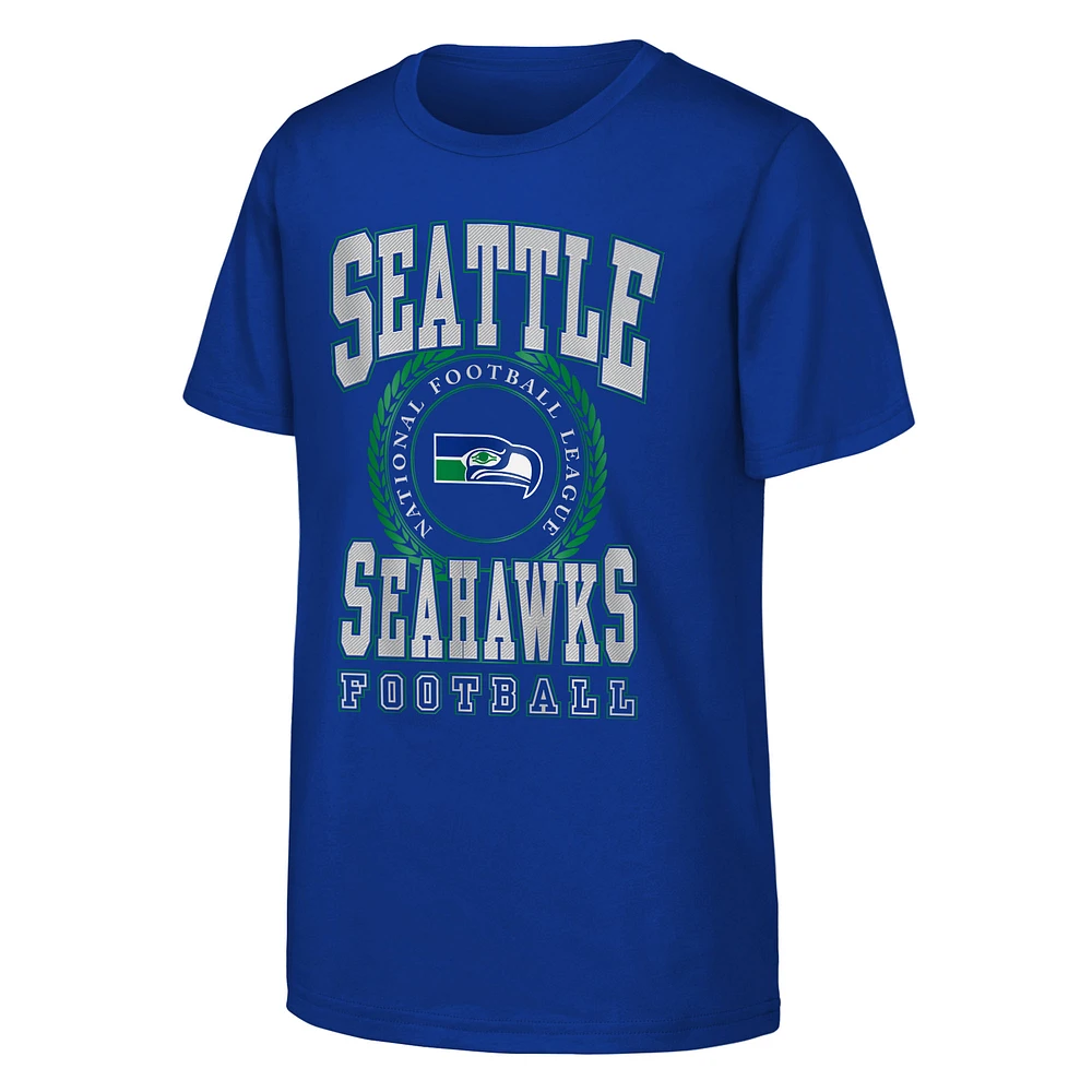 Youth Royal Seattle Seahawks Stitched Up Retro Logo T-Shirt