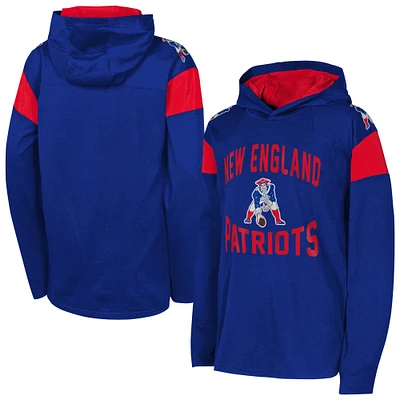 Youth Navy New England Patriots The Champ is Here Retro Long Sleeve Hoodie T-Shirt