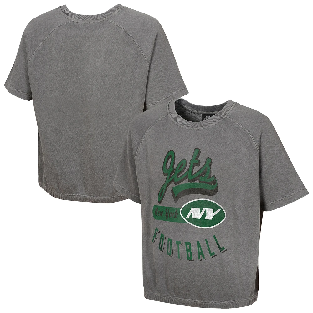 Women's  Gray New York Jets Mineral Wash Short Sleeve Top