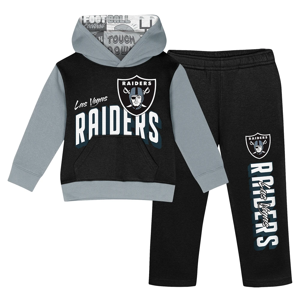 Toddler Black Las Vegas Raiders Coin Toss Pullover Fleece Hoodie & Pants Set